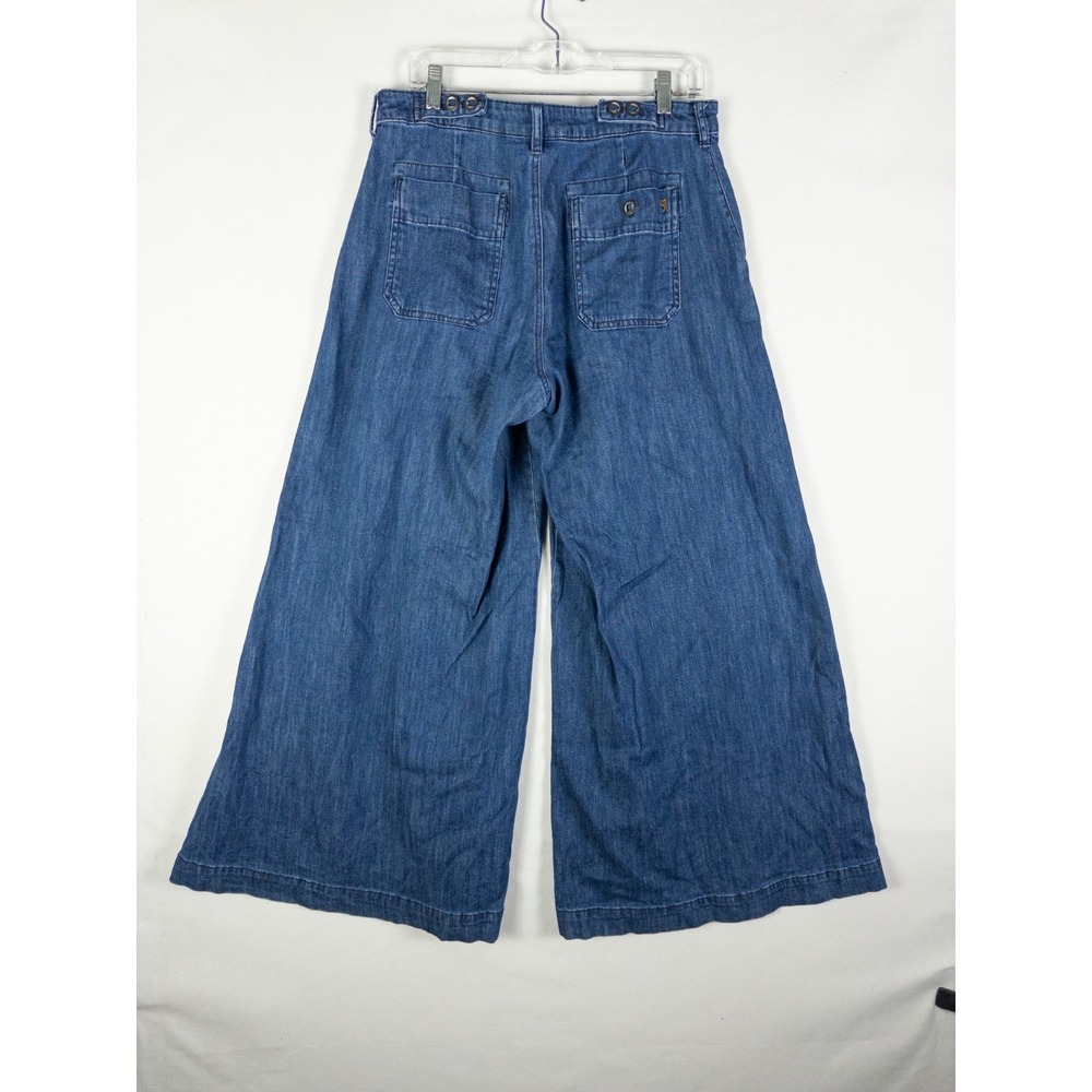 Pilcro Anthropologie Wide Leg Jeans Womens 29 Blue Cropped Culotte Sailor - Picture 2 of 7